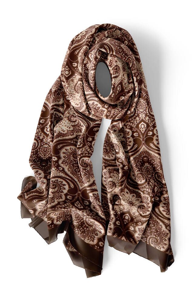 Bitter Brown Damask Pattern Silk Foulard - 3