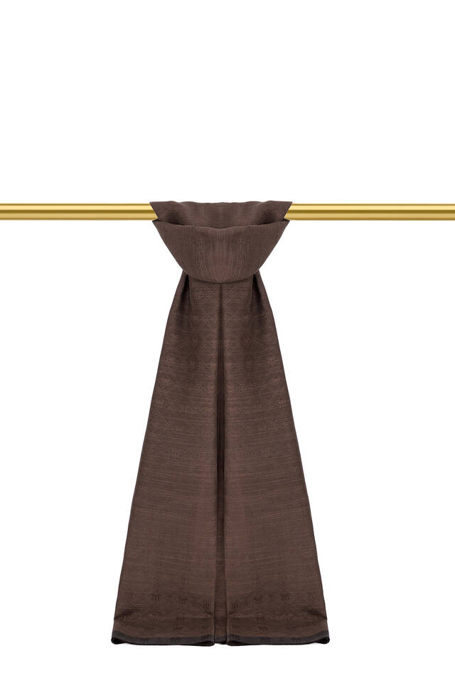 Bitter Brown Monogram Pattern Silk Cotton Scarf - 2