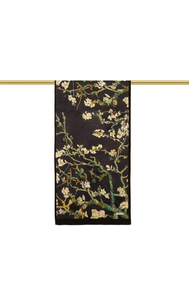 Black Almond Blossom Silk Foulard - 3