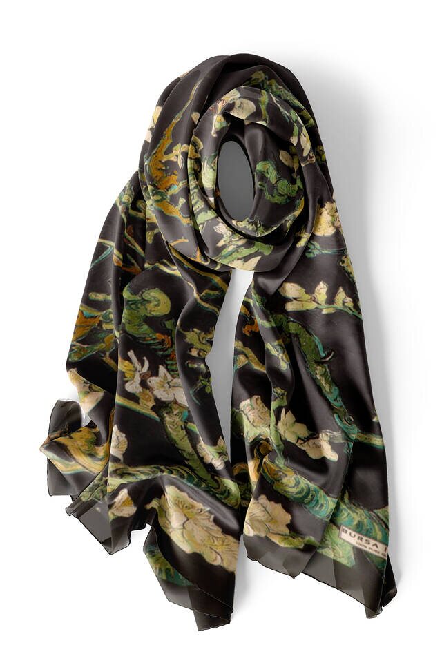 Black Almond Blossom Silk Foulard - 4