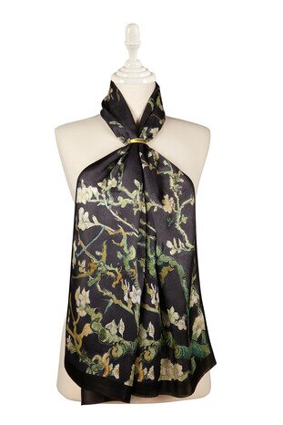 Black Almond Blossom Silk Foulard 