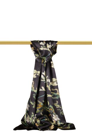 Black Almond Blossom Silk Scarf 