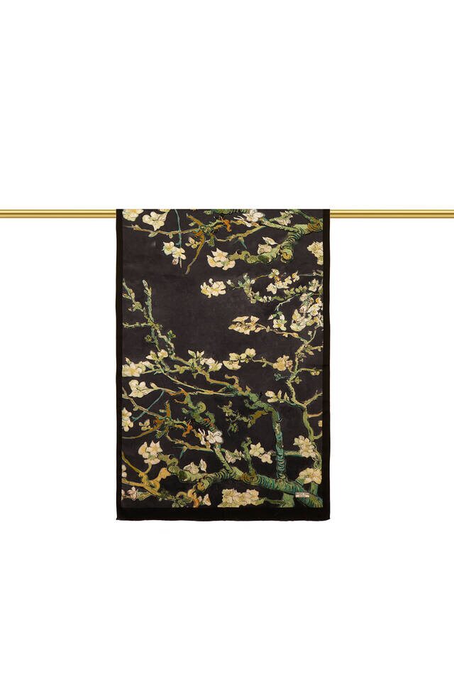 Black Almond Blossom Silk Scarf - 2
