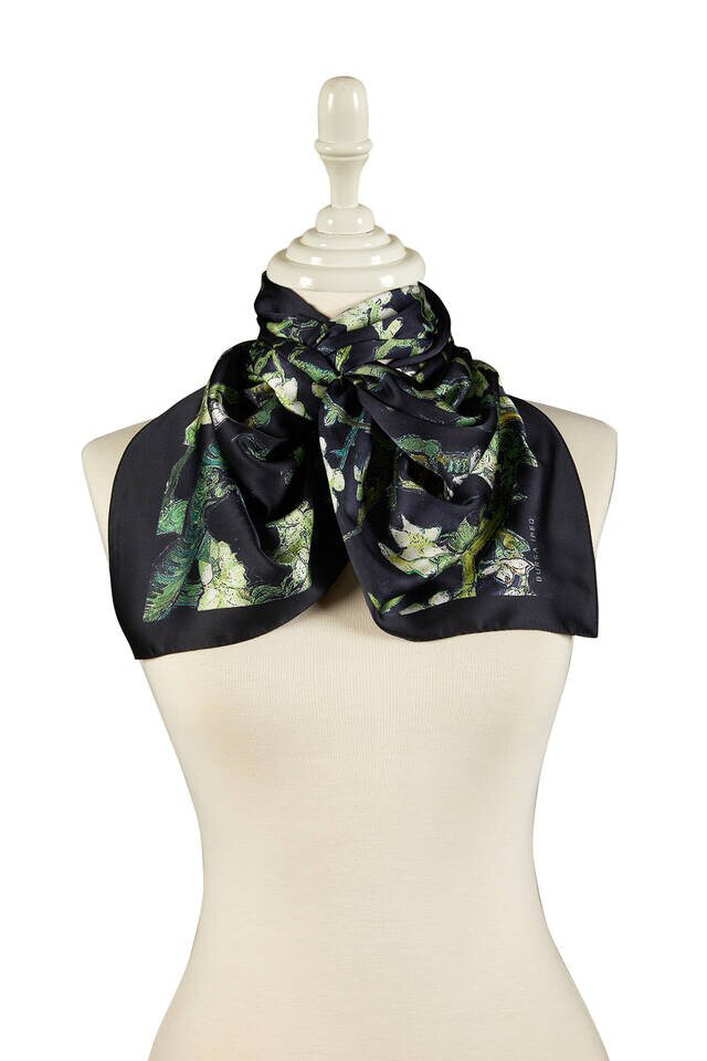 Black Almond Blossom Silky Foulard - 2