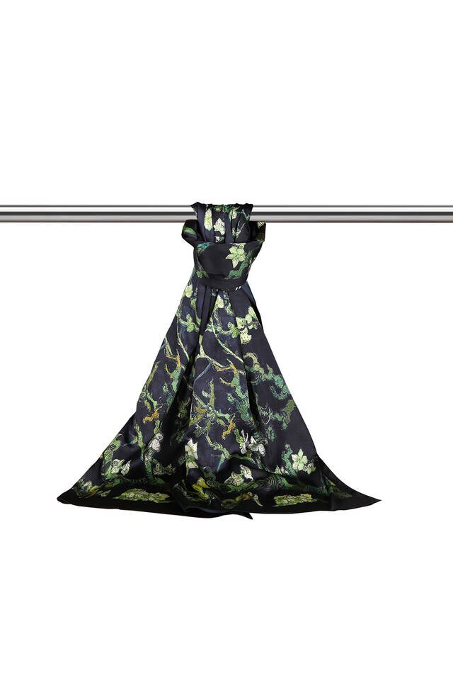 Black Almond Blossom Silky Foulard - 3
