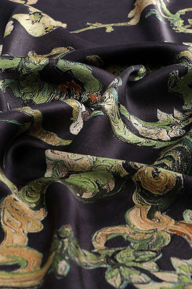 Black Almond Blossom Sura Silk Square Scarf - 3
