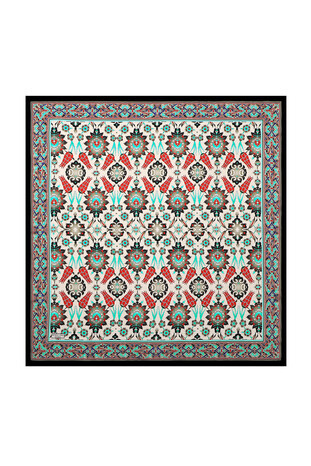 Black and White Tile Tulip Pattern Silk Square Scarf 