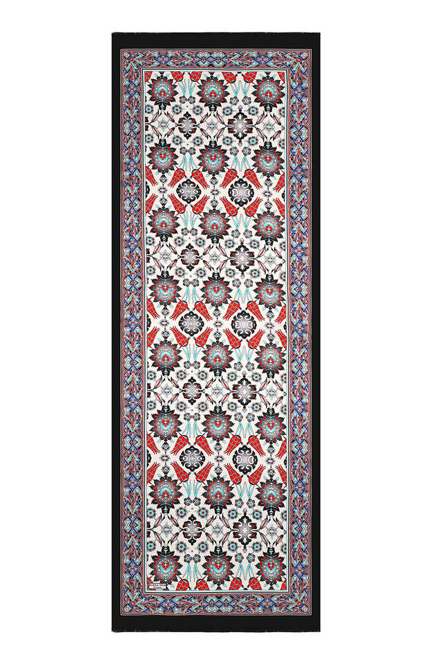 Black and White Tile Tulip Silk Foulard - 4