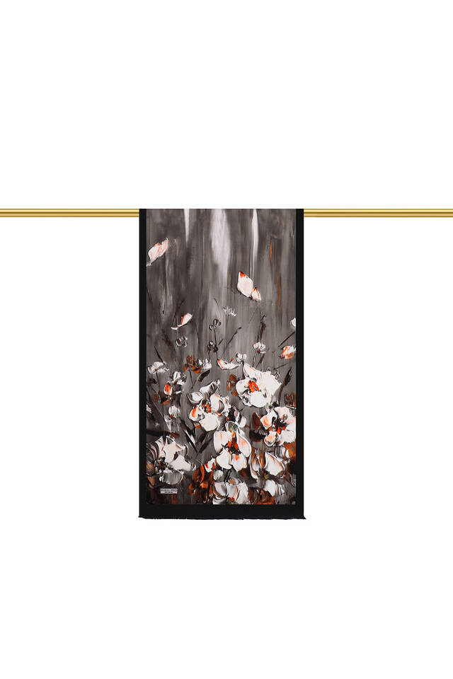Black Anemone Pattern Silk Foulard - 2