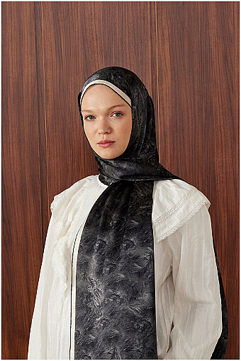Black Brush Pattern Silk Scarf 