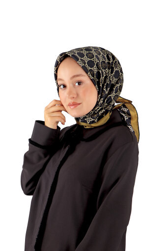 Black Chain Monogram Twill Silk Square Scarf 