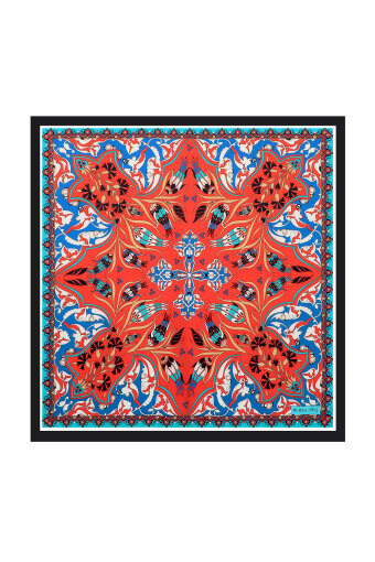 Black Çintemani Carnation Pattern Silky Pocket Square 