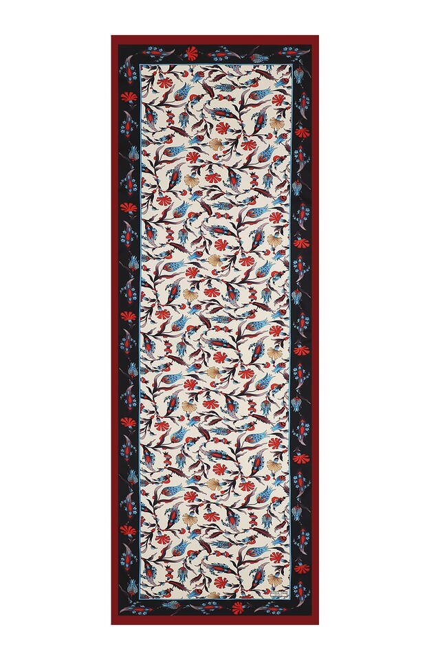 Black Claret Red Carnation Tulip Silk Foulard - 4