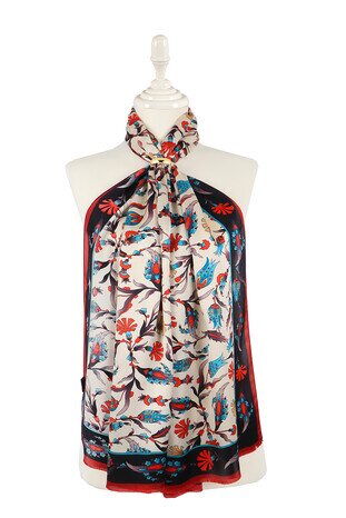 Black Claret Red Carnation Tulip Silk Foulard 