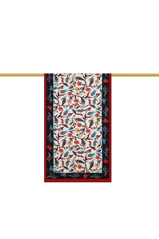 Black Claret Red Carnation Tulip Silk Foulard - 2