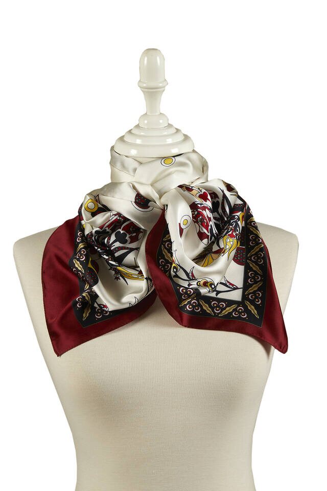 Black Claret Red Cintemani Pattern Narrow Silky Foulard - 2