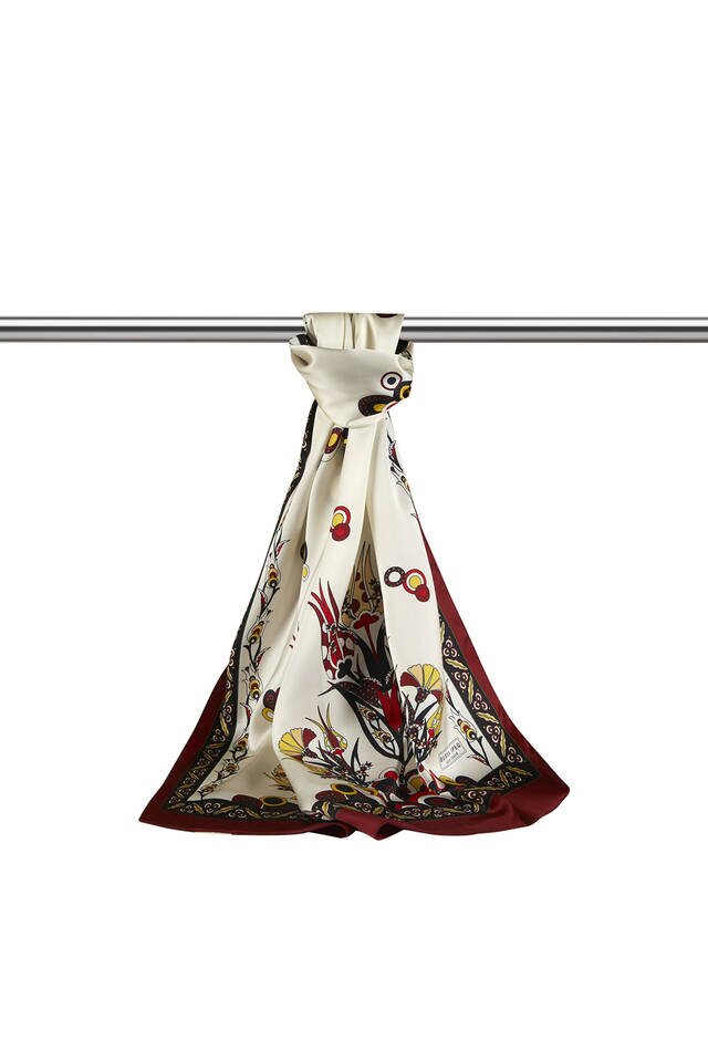 Black Claret Red Cintemani Pattern Narrow Silky Foulard - 3