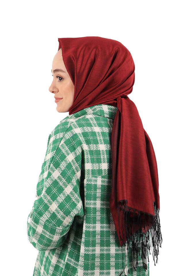 Black Claret Red Silk Look Scarf - 1