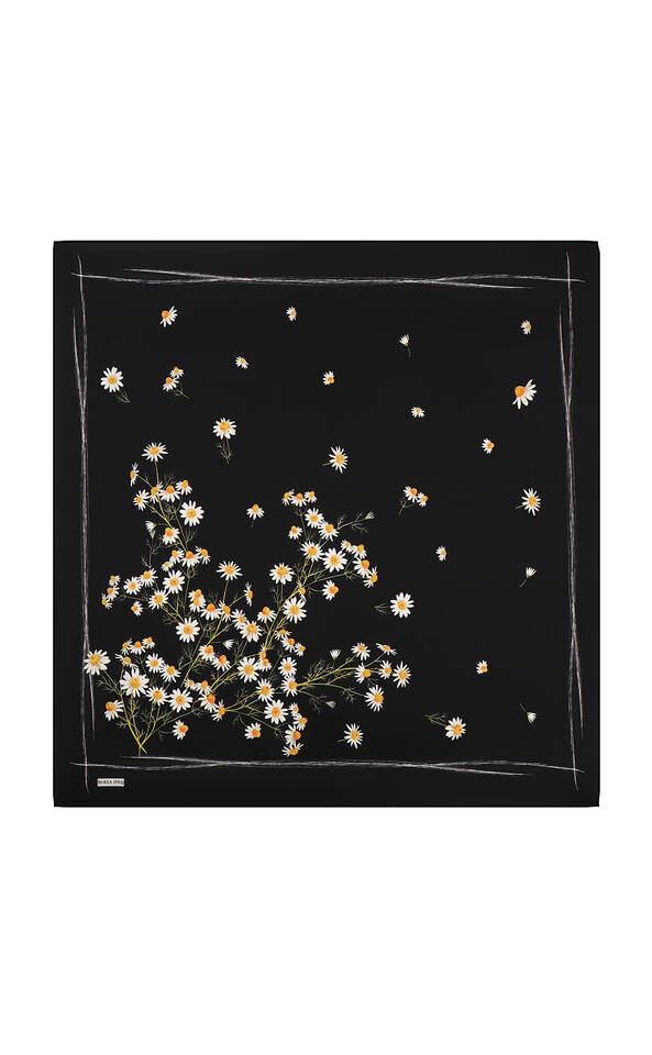 Black Daisy Pattern Twill Silk Square Scarf - 2