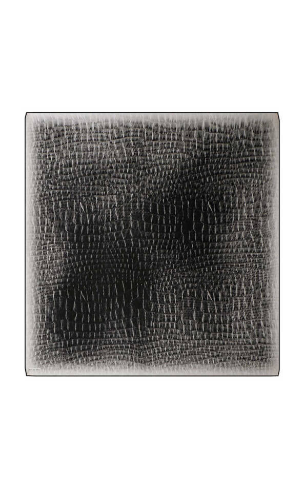 Black Deren Pattern Twill Silk Square Scarf - Bursa İpek