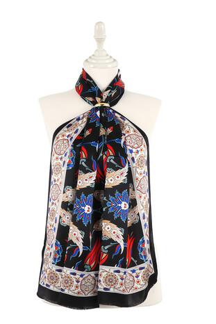 Black Ecru Efes Pattern Silk Foulard 