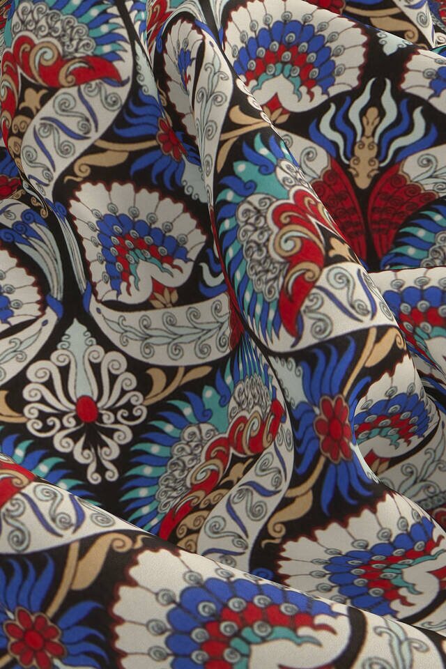Black Ecru Peacock Pattern Silk Pocket Square - 3