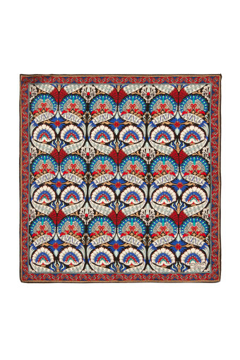 Black Ecru Peacock Pattern Silk Pocket Square 