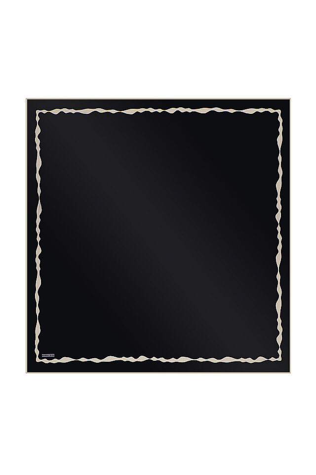 Black Edge Watery Wave Silk Square Scarf - 1