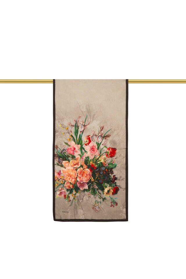 Black Floral Narrow Silk Foulard - 2