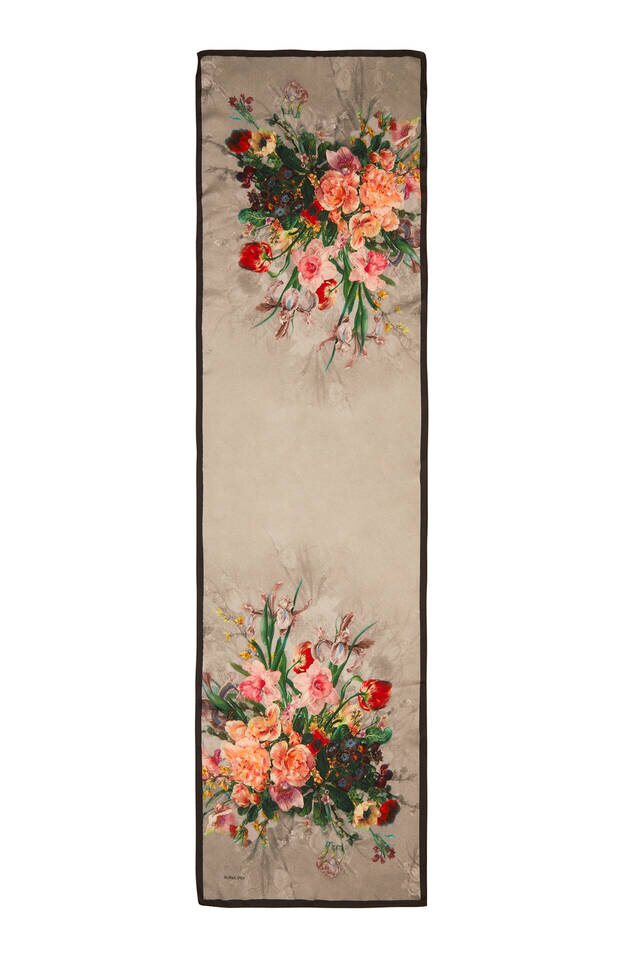 Black Floral Narrow Silk Foulard - 4