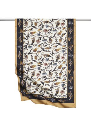 Black Gold Carnation Tulip Pattern Wide Silky Foulard 