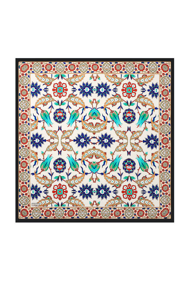 Black Gold Efes Pattern Silk Square Scarf - 2