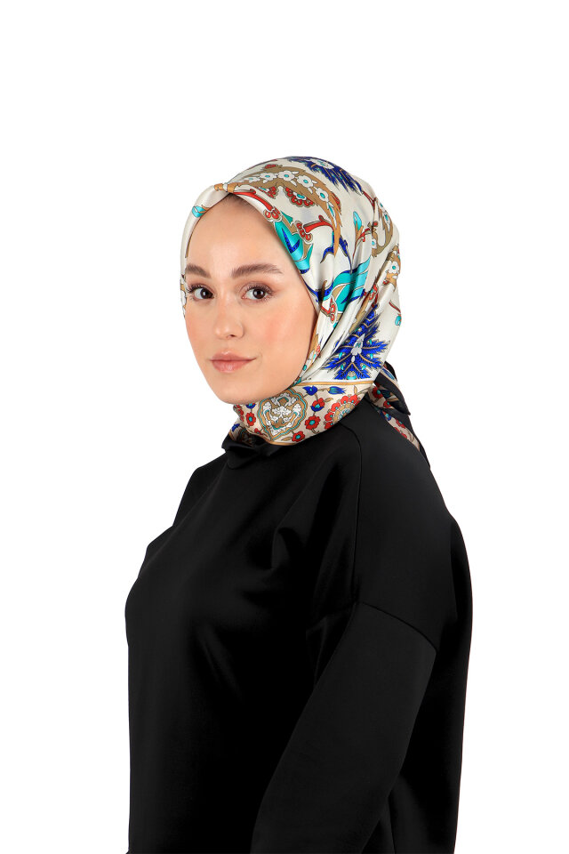 Black Gold Efes Pattern Silk Square Scarf 