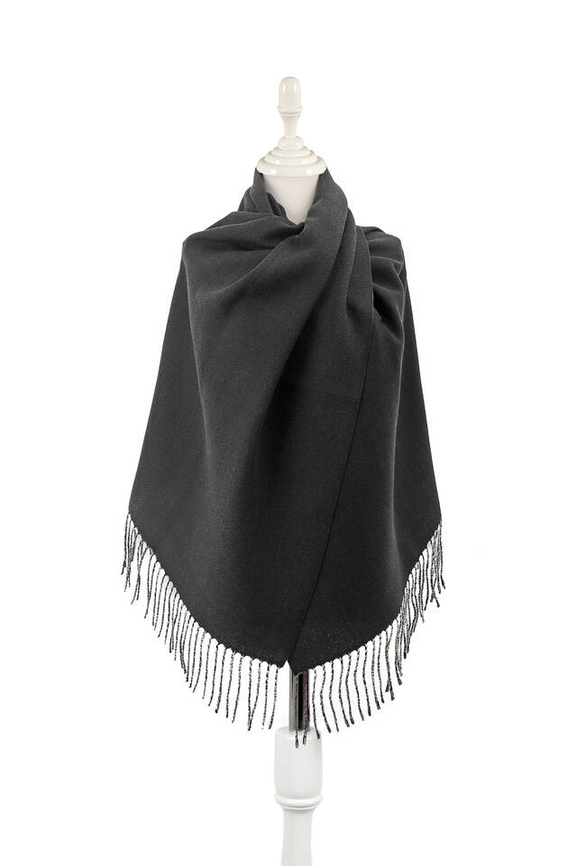 Black Gray Double Sided Winter Shawl - Bursa İpek