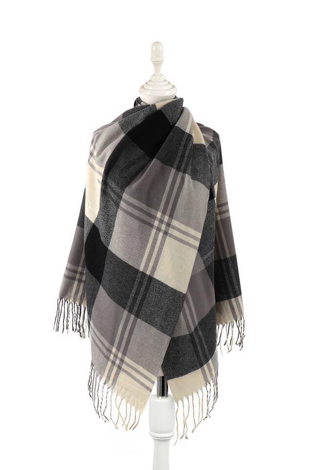 Black Gray Patterned Winter Shawl 