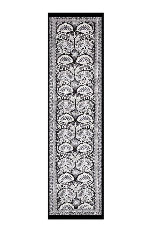 Black Gray Peacock Narrow Silk Foulard - 4