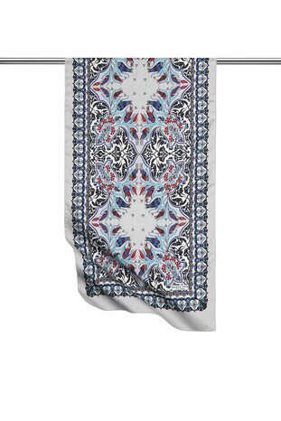 Black Gray Tile Tulip Pattern Narrow Silky Foulard 