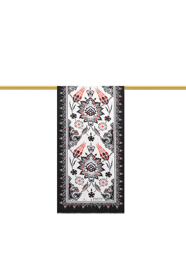 Black Gray Tile Tulip Voile Silk Foulard - 2