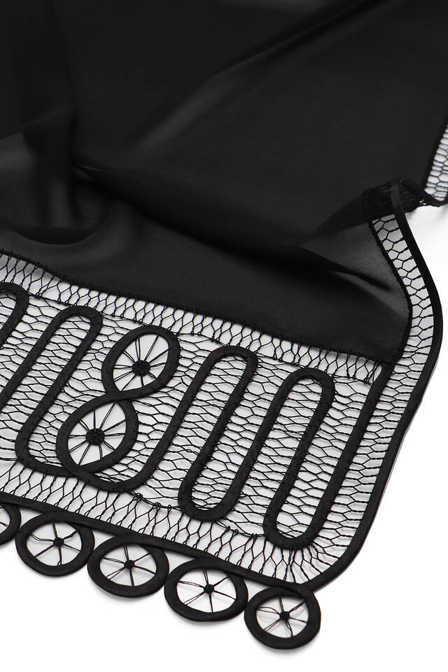 Black Handcrafted Lace Angles Scarf - 3