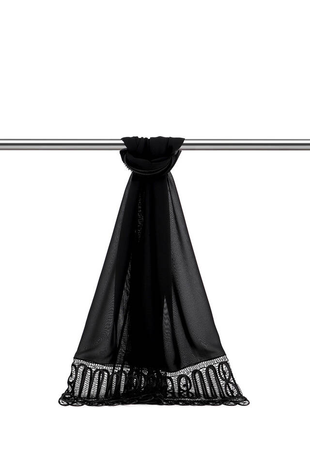 Black Handcrafted Lace Angles Scarf - Bursa İpek