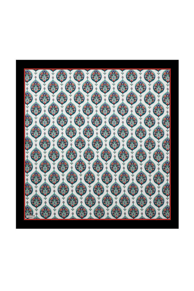 Black Hatai Pattern Silk Square Scarf - 2