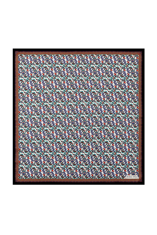 Black Ivy Tulip Pattern Silky Pocket Square - Bursa İpek