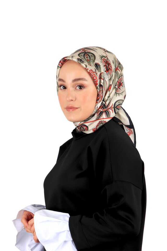 Black Iznik Pattern Silk Square Scarf 