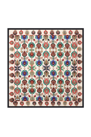 Black Iznik Pattern Silk Square Scarf 