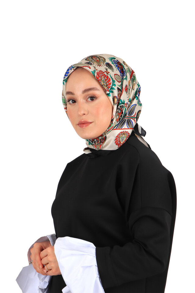 Black Iznik Pattern Silk Square Scarf 