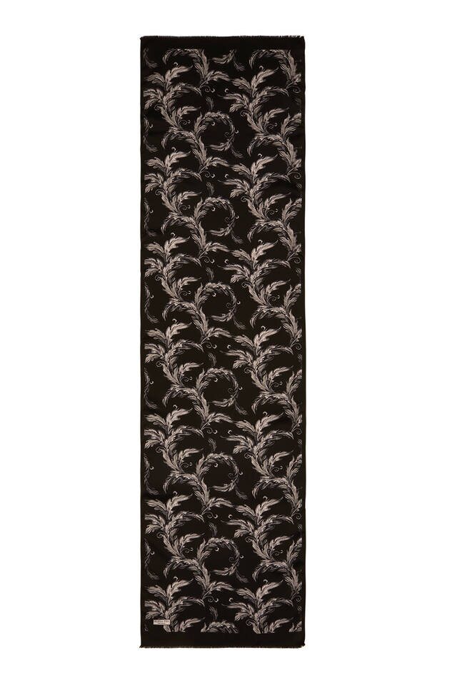 Black Leaf Pattern Silk Foulard - 4