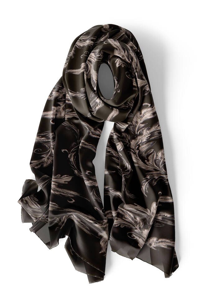 Black Leaf Pattern Silk Foulard - 3
