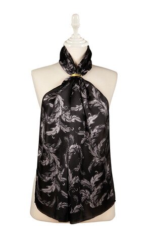 Black Leaf Pattern Silk Foulard 