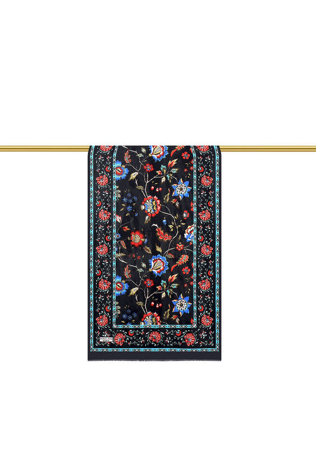 Black Lily Pattern Voile Silk Foulard - 3
