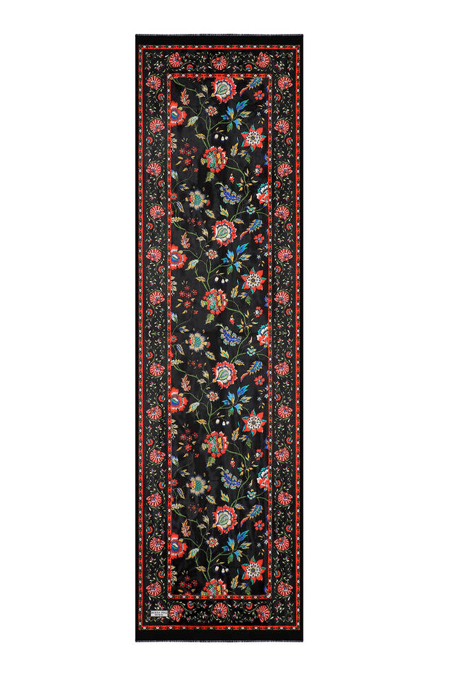 Black Lily Pattern Voile Silk Foulard - 4